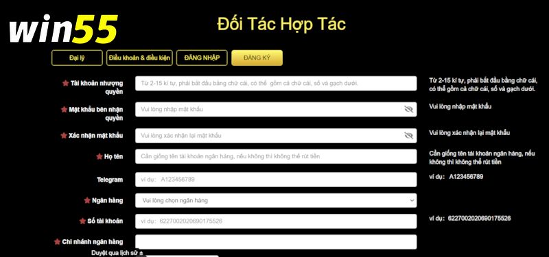 Đăng ký chương trình đại lý hợp tác của nhà cái Win55