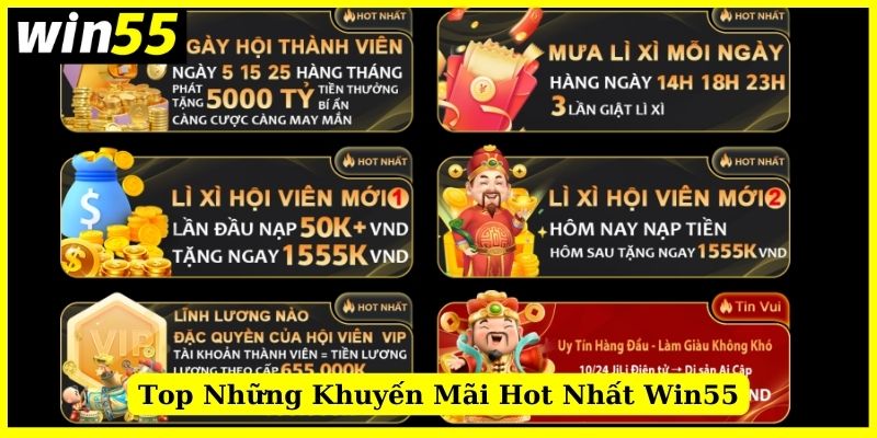 Một vài khuyến mãi khủng do nhà cái Win55 cung cấp